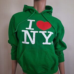 Vintage Y2K I Love NY Hoodie Green Size S Pullover Sweatshirt 2000s